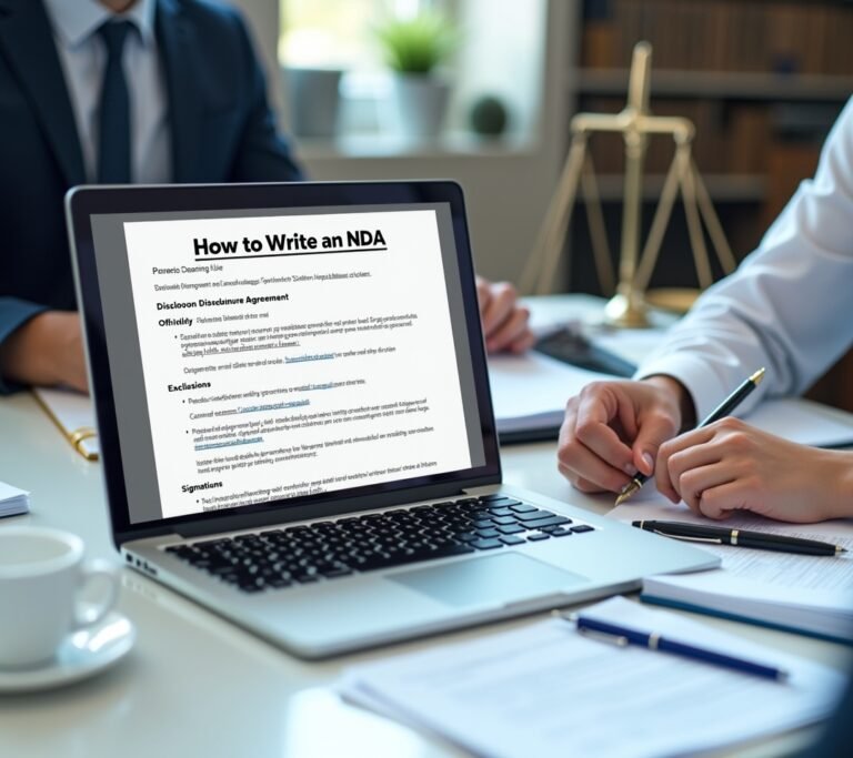 Person typing a legal document on a laptop at home