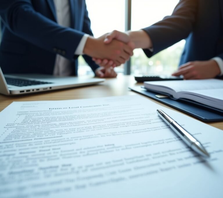 Small business owner reading a printed contract
