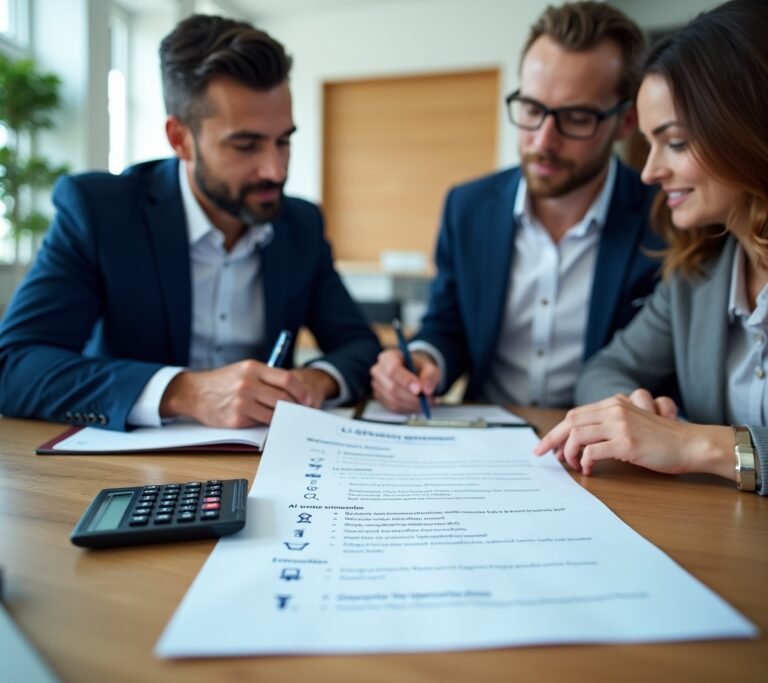 Business partners reviewing an agreement together