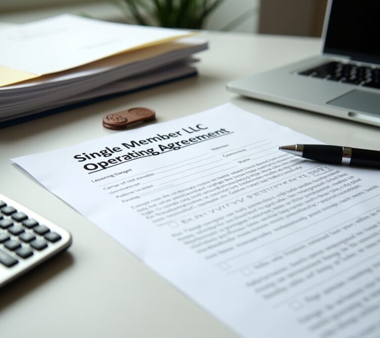 Solo entrepreneur working at a desk with paperwork