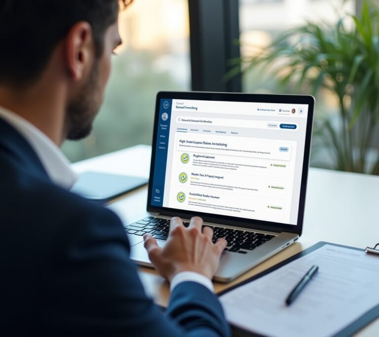Business owner comparing service options on a laptop