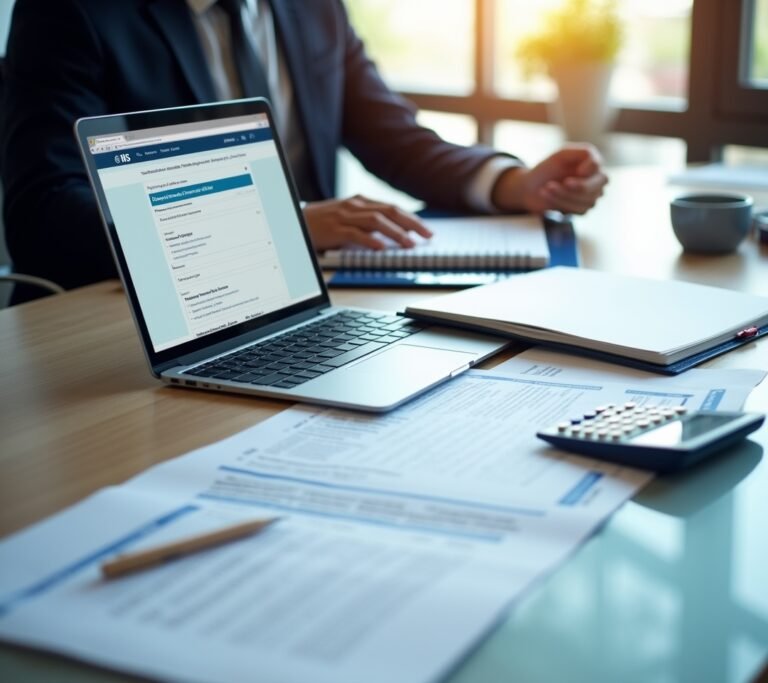 Business owner filling out an online tax form