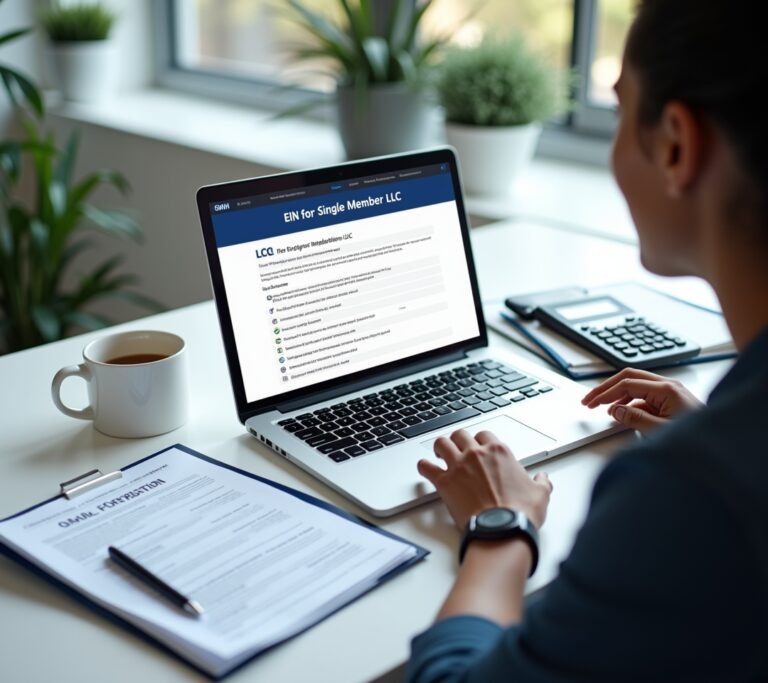 Solo business owner filling out a tax form at home