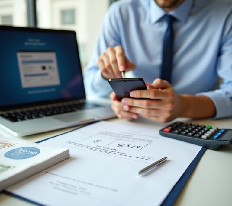 Calculator and paperwork on an office desk